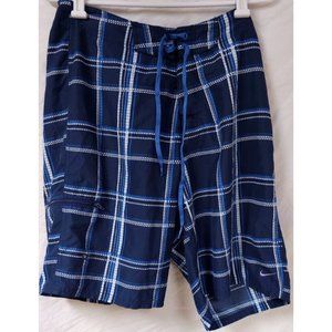 Nike W32 Blue Zip Pocket Hook N Loop Fly Surfing Swoosh Boardshorts Inseam 21"